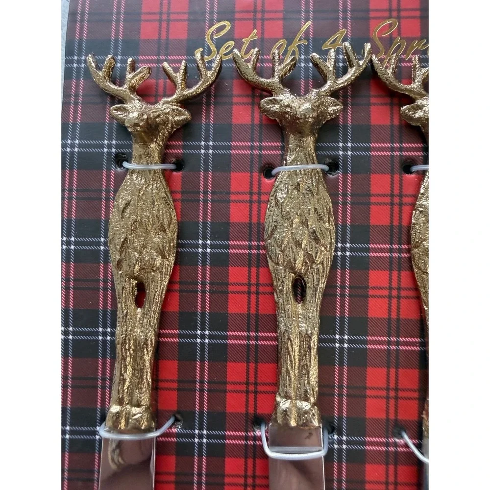 Antler Wildlife Gold Tone Rustic Set Of 4 Butter Knives Stainless Steel Cutlery‎